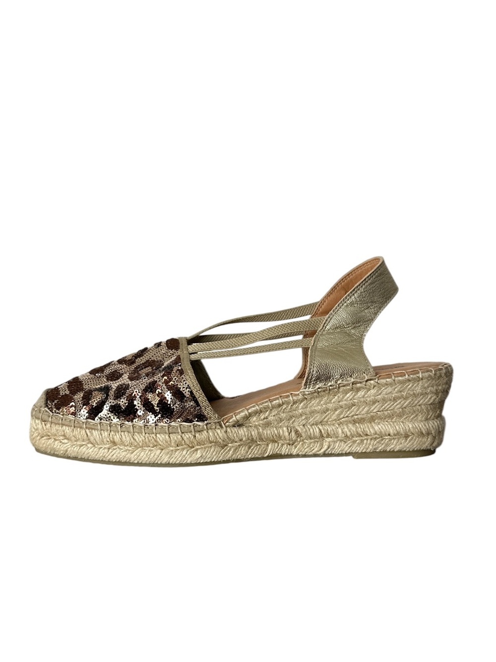 Michele Lopriore Women’s Leopard Sequin Gold‎ Leather Low Espadrilles EU Size 41